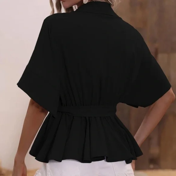 Luxe Button up Belted Blouse - Picture 12 of 12